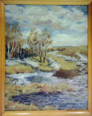 Картина "Березы на берегу реки". №19629
